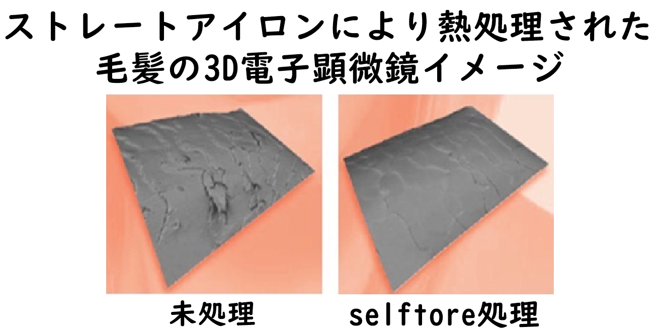 ストレートアイロンによる毛髪ダメージの3D顕微鏡画像