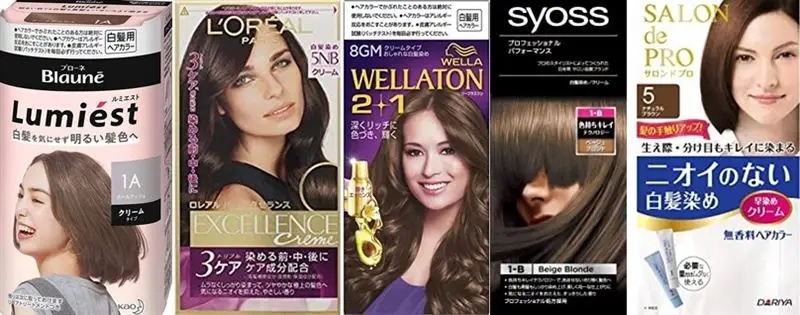 クリームタイプの市販カラー剤パッケージ例
