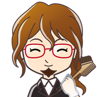 美容師パパ（ブラシを持ったメーカー視点のキャラクター）